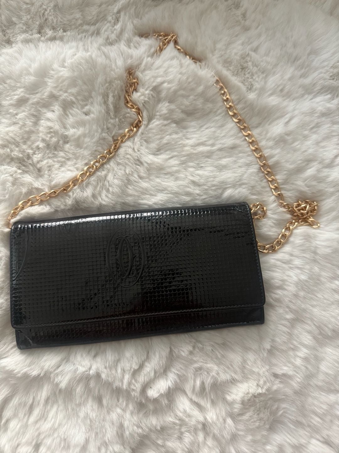 Cartier Happy Birthday Patent Leather Long Wallet With Chain